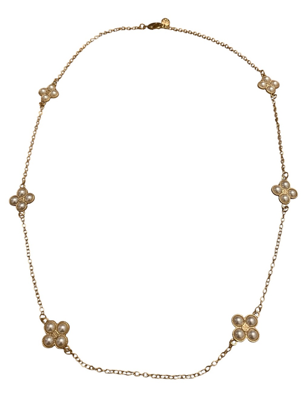 Tory Burch Gold-Tone Pearl Clover Long Station Necklace